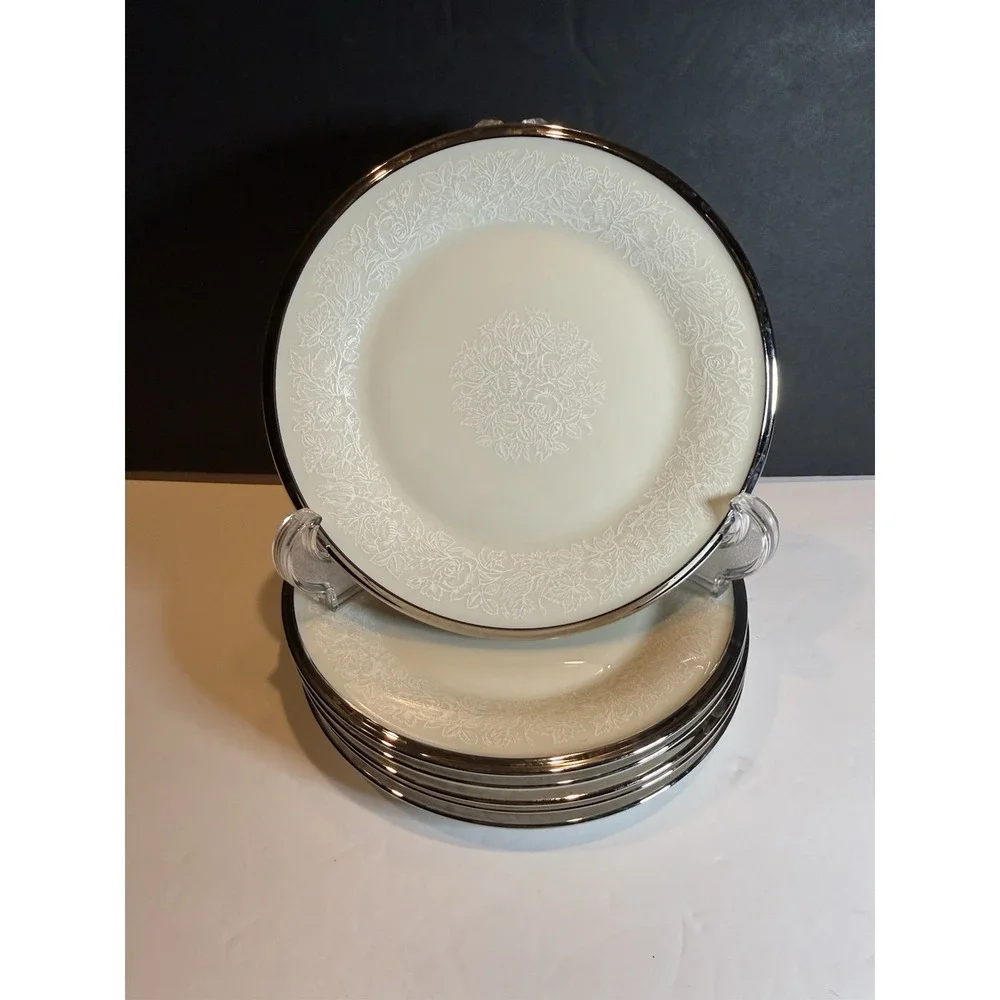 Lenox Moonspun Bread Butter Plates Set of 6 Platinum Floral 6 3/8